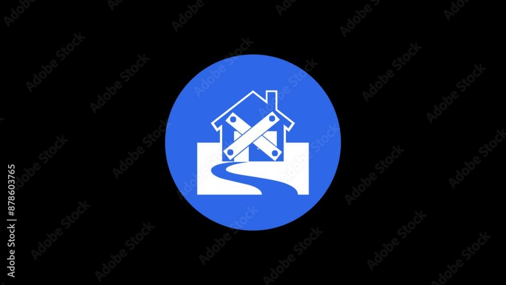 Abandonment home icon blue color simple shape circle animation black background Abandonment home icon blue color simple shape circle animation black background