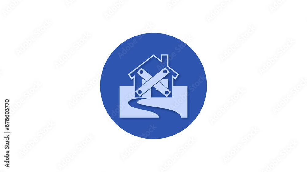 Abandonment home icon blue color simple shape circle animation white background Abandonment home icon blue color simple shape circle animation white background