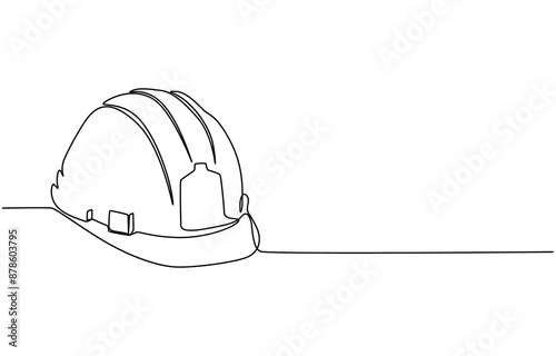 Single continuous line drawing of safety helmet wor safty work. Labor minimalist concept. Banner and logo for labor days. simple line, Labor Day doodle art design hand outline building. pro vector.