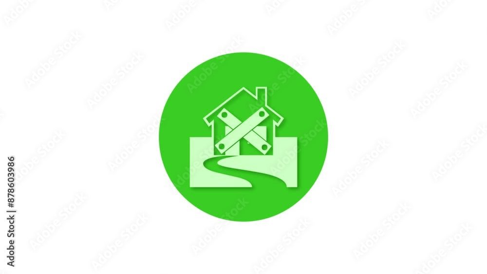 Abandonment home icon green color simple shape circle animation white background Abandonment home icon green color simple shape circle animation white background