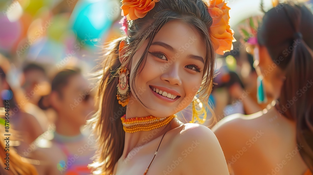 Smiling Woman with Flowers in Her Hair Smiling Woman with Flowers in Her Hair