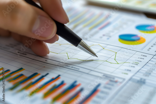 Business accountant making a financial stock audit of a company analysis investment report for tax accounting and strategy growth purposes using a chart in a management office, illustration image