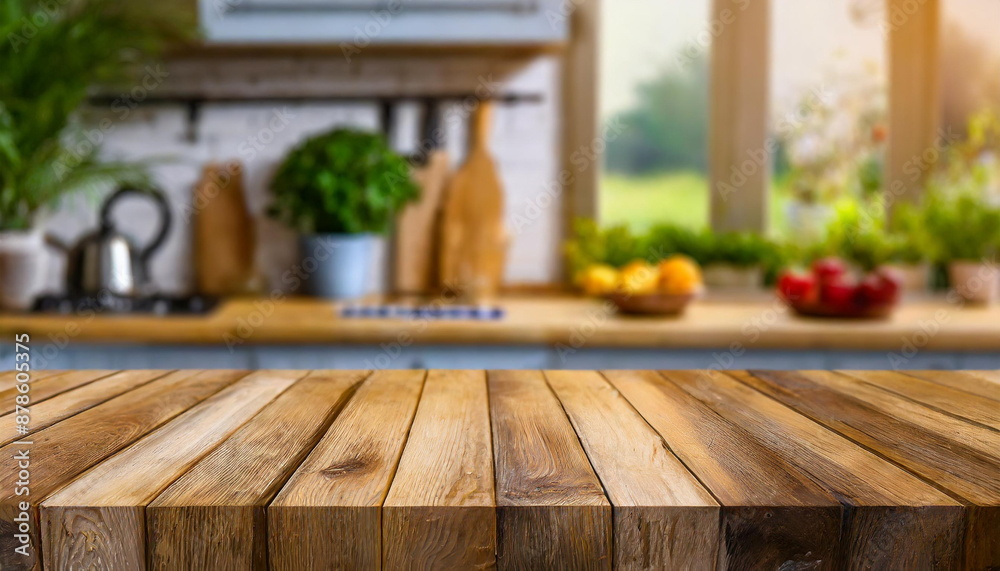wooden table on blur kitchen background wooden table on blur kitchen background