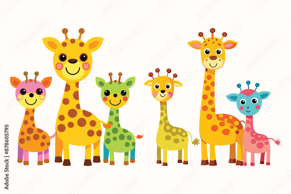 Naklejka premium Set of Cute children's giraffe, sweet expression, illustration. 