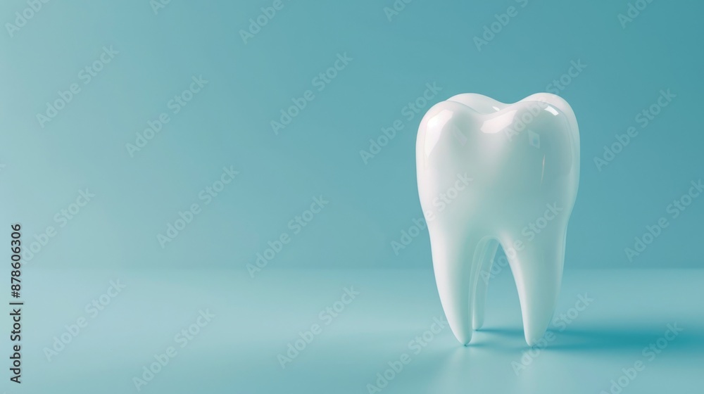 Pastel blue postcard with a white fake tooth, concept of dentistry, dental care and international dentist day celebration Pastel blue postcard with a white fake tooth, concept of dentistry, dental care and international dentist day celebration