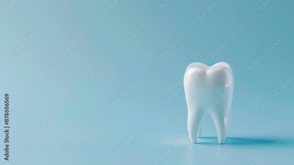 Pastel blue postcard with a white fake tooth, concept of dentistry, dental care and international dentist day celebration Pastel blue postcard with a white fake tooth, concept of dentistry, dental care and international dentist day celebration
