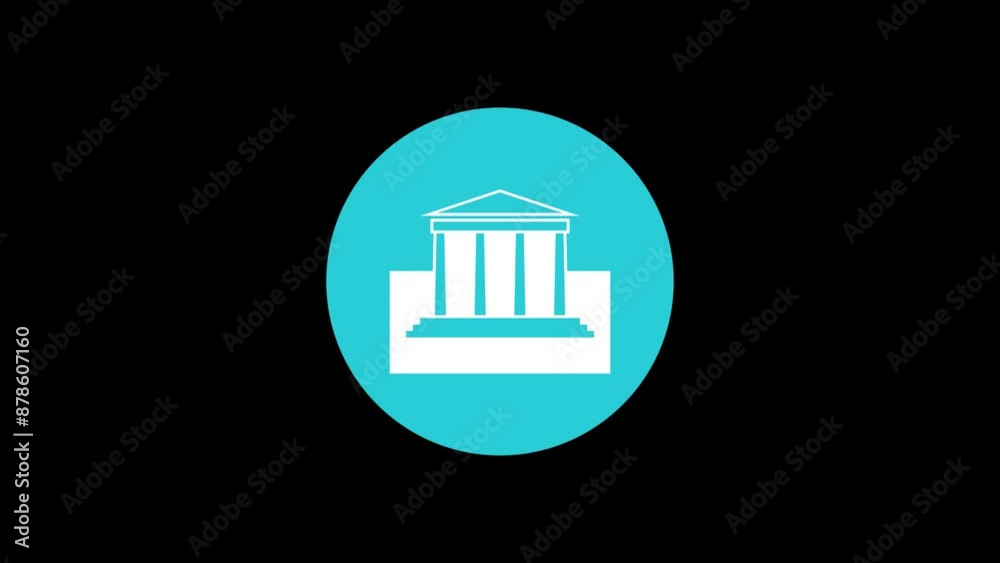 Classical architecture building icon cyan color simple shape circle animation black background Classical architecture building icon cyan color simple shape circle animation black background