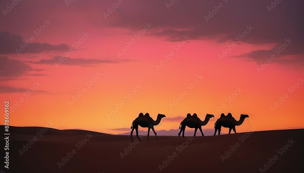 silhouettes of camels moving side by side in the desert at dramatic sunset
silhouettes of camels moving side by side in the desert at dramatic sunset