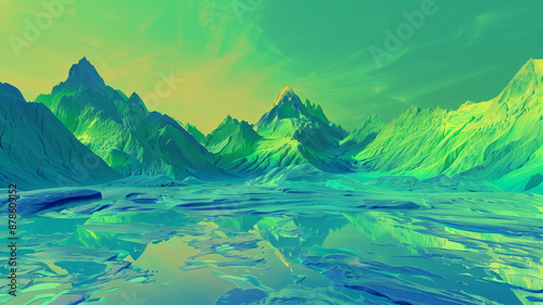 Digital Landscape of Neon Blue Mountains