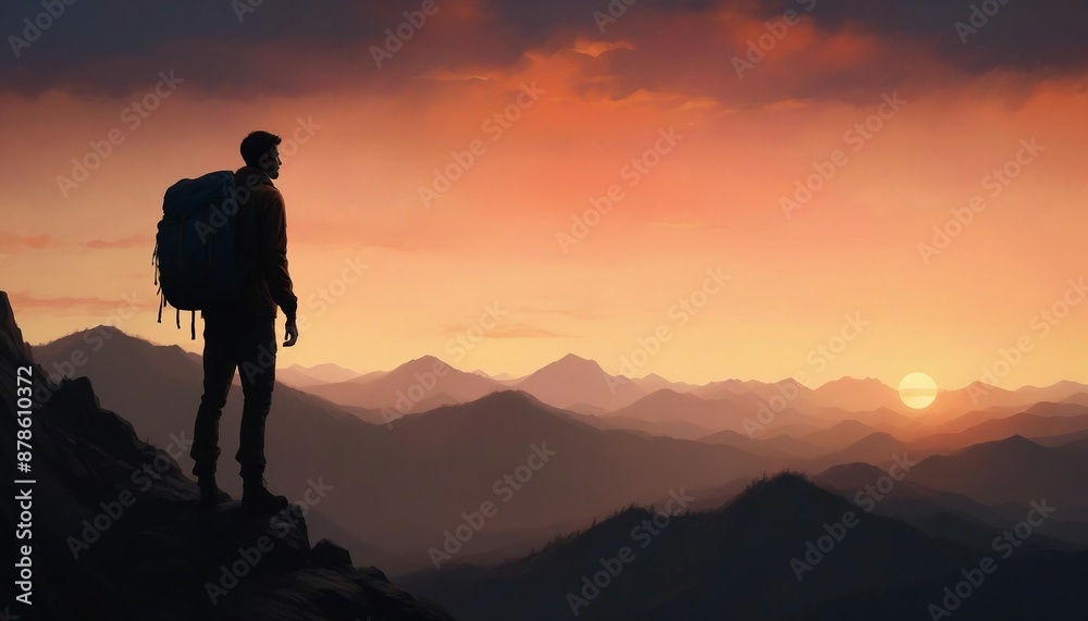 silhouette of a man with a backpack at the top of a rocky mountain, dramatic sunset
silhouette of a man with a backpack at the top of a rocky mountain, dramatic sunset