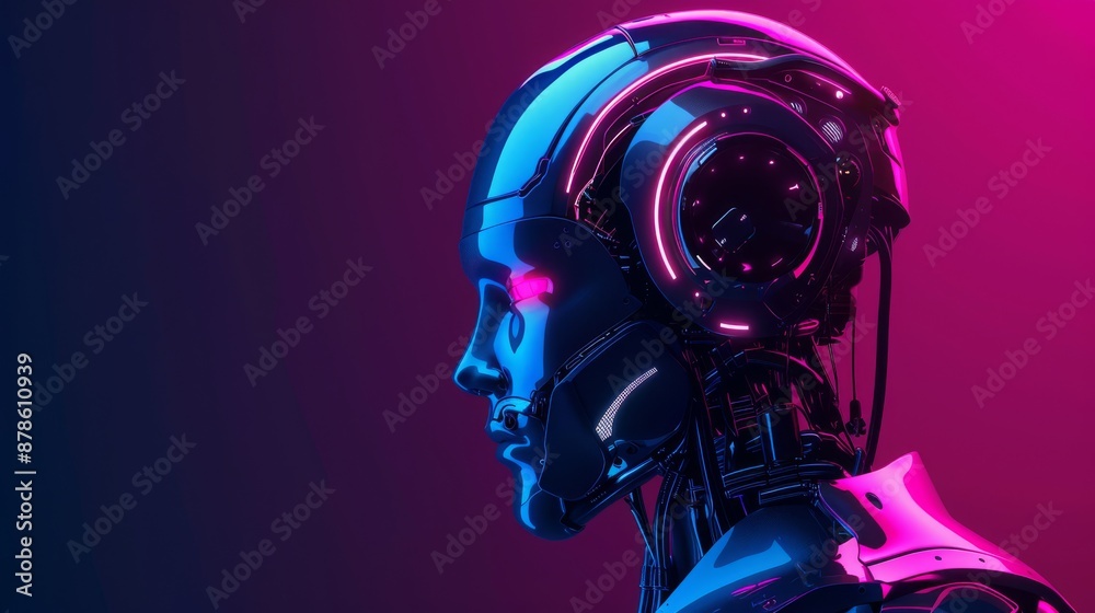 The advanced robot showcasing cuttingedge AI technology is set against a vivid neon pink background The advanced robot showcasing cuttingedge AI technology is set against a vivid neon pink background