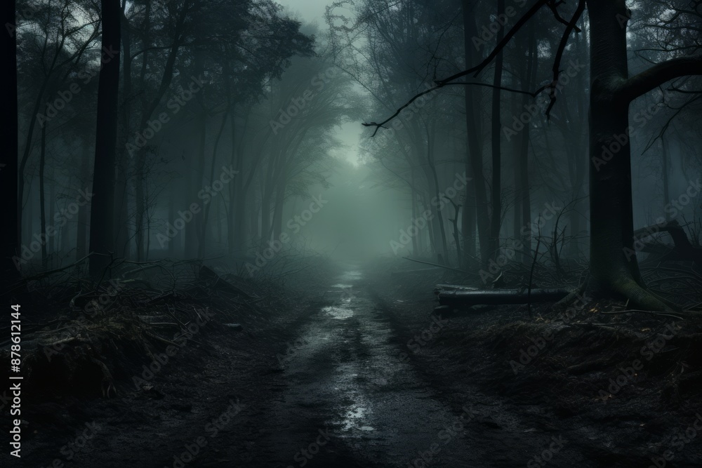 Fototapeta premium Cinematic Tranquility Dark Green Forest Path.jpeg