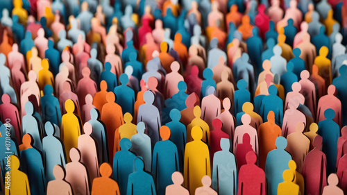 people crowd in paper cut style, symbolism of a equality and unity. diversity concept