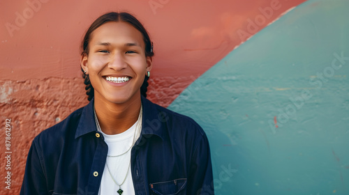 Young influencer, native American smiling