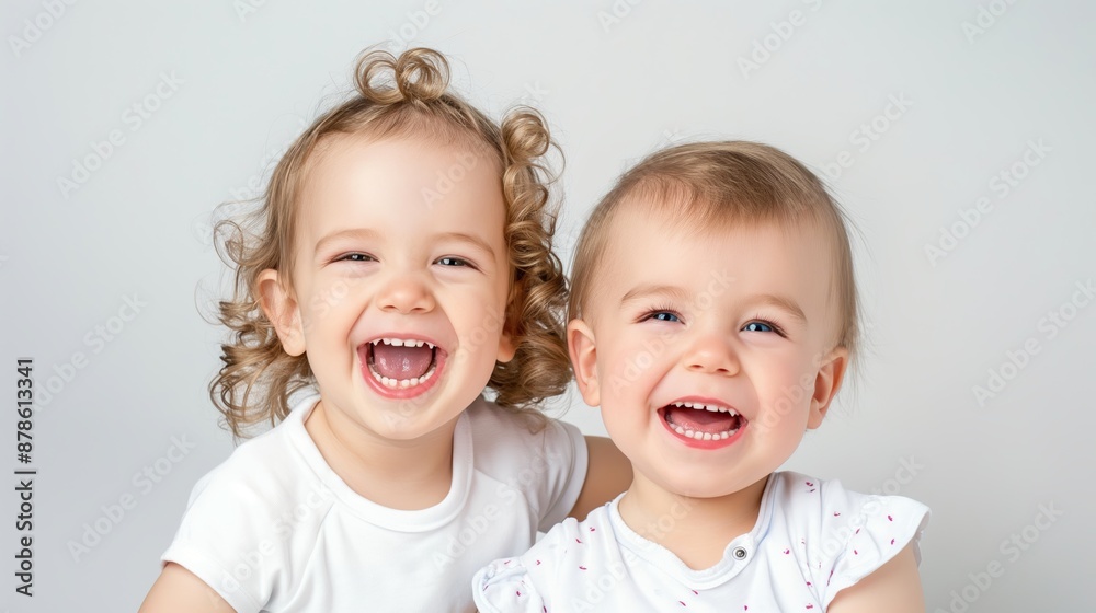 Joyful Siblings Bonding in Playful Moments on a White Background Joyful Siblings Bonding in Playful Moments on a White Background