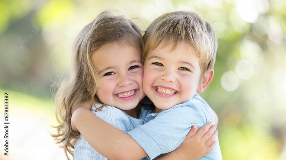 Loving Siblings Embracing Each Other with Smiles of Joy Loving Siblings Embracing Each Other with Smiles of Joy