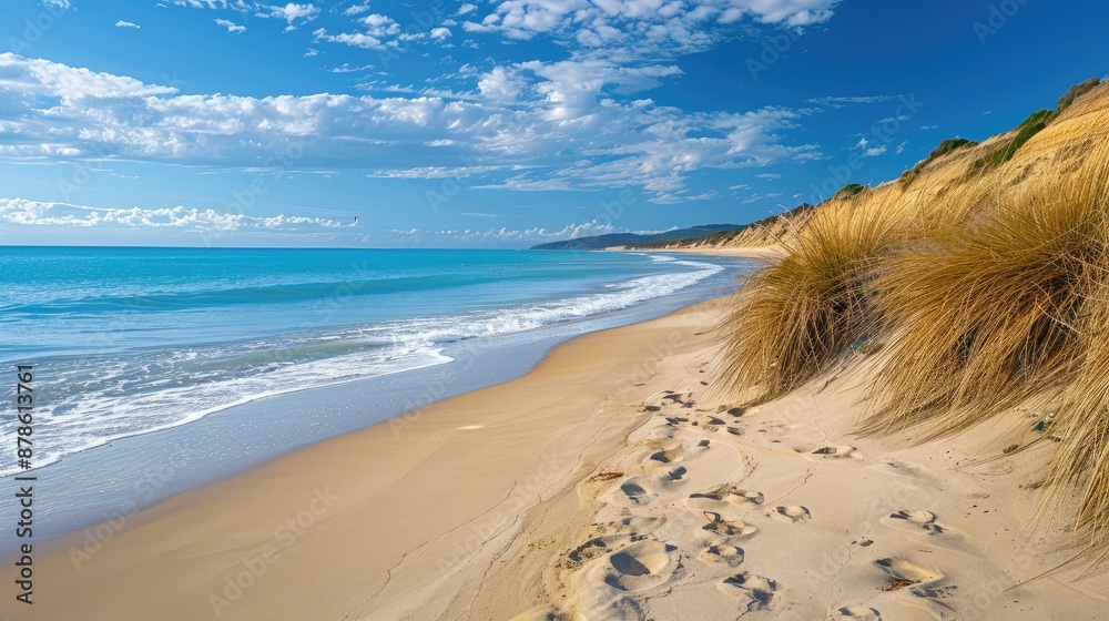 A secluded beach with untouched golden sand A secluded beach with untouched golden sand