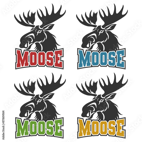 Mooses Illustration Clip Art Design Shape. Mascot Silhouette Icon Vector.	
