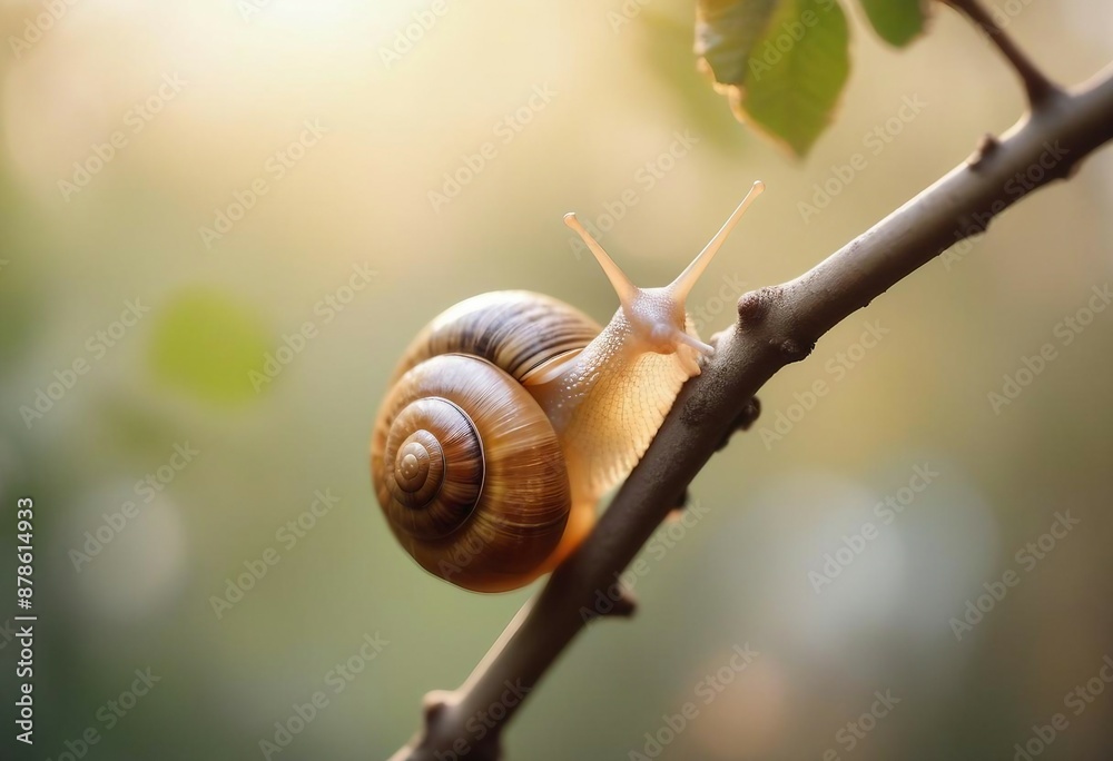 snail on a tree branch, blurry background snail on a tree branch, blurry background