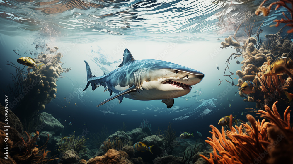 Obraz premium A shark with clear water on bright day