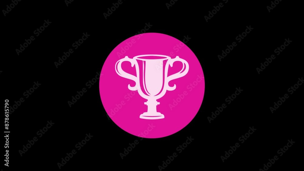Trophy icon pink color simple shape circle animation black background Trophy icon pink color simple shape circle animation black background