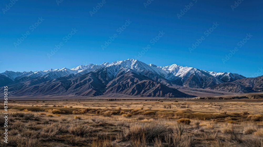 Snow-capped mountains with a clear, crisp blue sky, Snow-capped mountains with a clear, crisp blue sky,