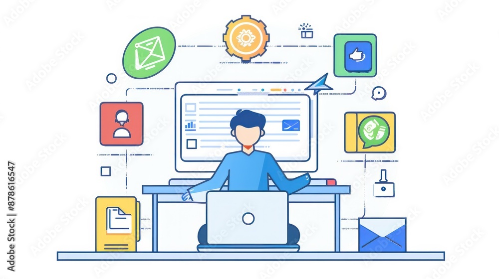 Obraz premium Software developer working on laptop, surrounded