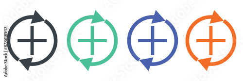 Health care and medical icon sign. Heal, recover, health, healthcare symbol. Health recovery flat vector icons.