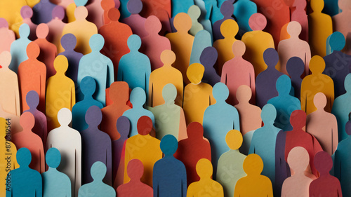 people crowd in paper cut style, symbolism of a equality and unity. diversity concept