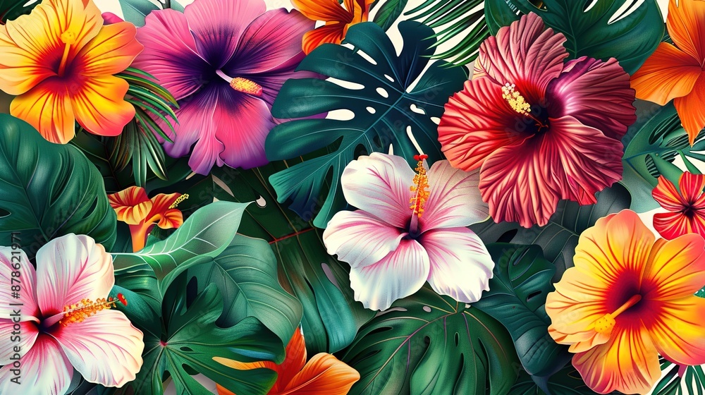 botanical herbal exotic tropical plants herbs flowers botanical foliage background AI Generative