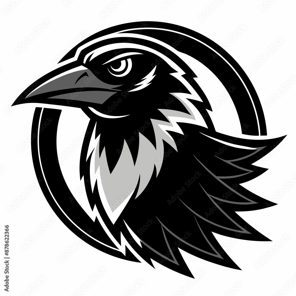 Fototapeta premium black and white crow head illustration