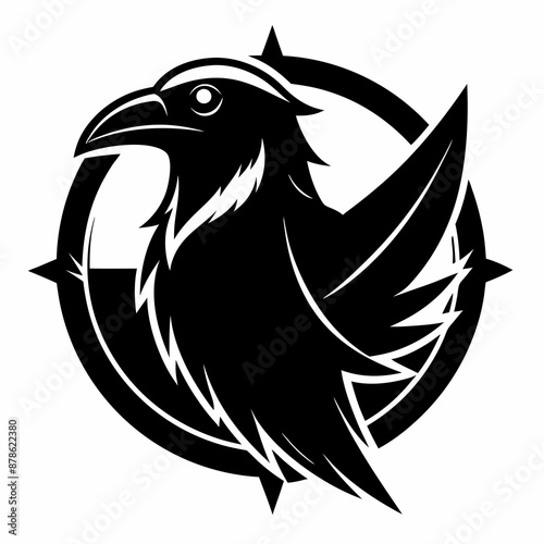 black and white crow head illustration