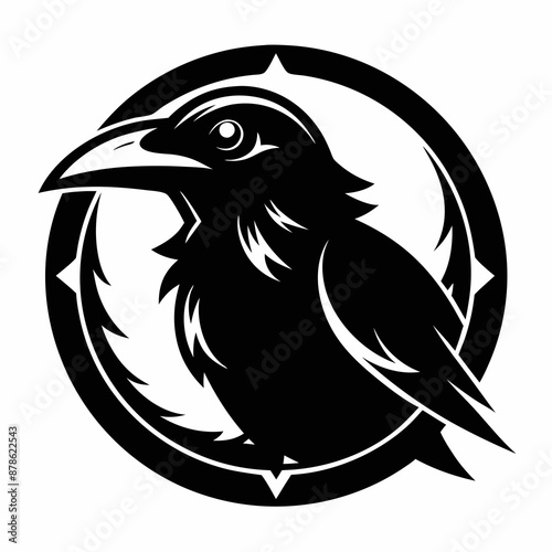 black and white crow head illustration