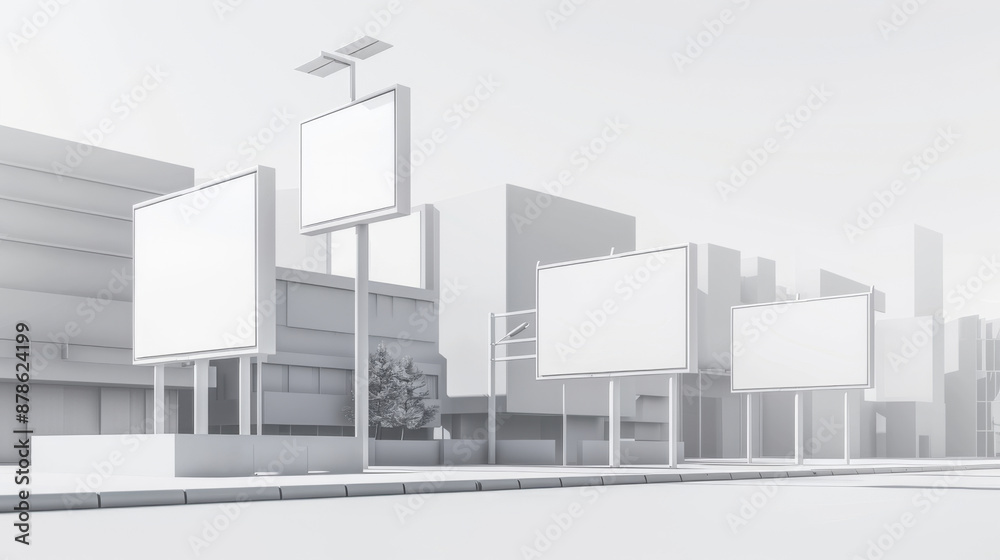Fototapeta premium Blank billboards in a white city.