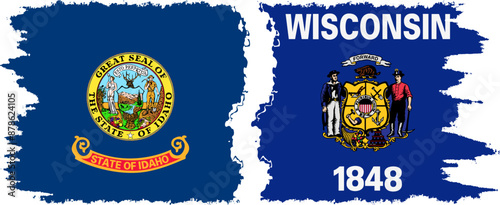 Wisconsin and Idaho states grunge brush flags connection vector