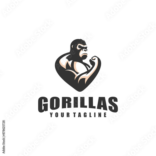 gorilla fitness cartoon logo, gym logo modern, masculine