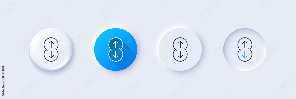 Scroll down button line icon. Neumorphic, Blue gradient, 3d pin buttons. Scrolling screen sign. Swipe page. Line icons. Neumorphic buttons with outline signs. Vector Scroll down button line icon. Neumorphic, Blue gradient, 3d pin buttons. Scrolling screen sign. Swipe page. Line icons. Neumorphic buttons with outline signs. Vector