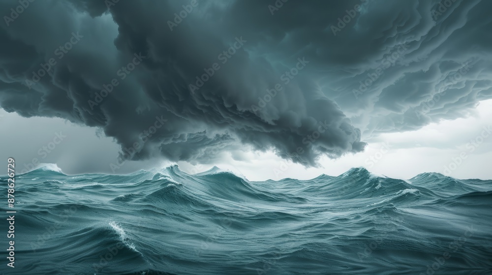 Moody ocean scene with ominous storm clouds rolling in, showcasing the raw power and beauty of nature before a storm, high-definition quality, focus cover all object Moody ocean scene with ominous storm clouds rolling in, showcasing the raw power and beauty of nature before a storm, high-definition quality, focus cover all object