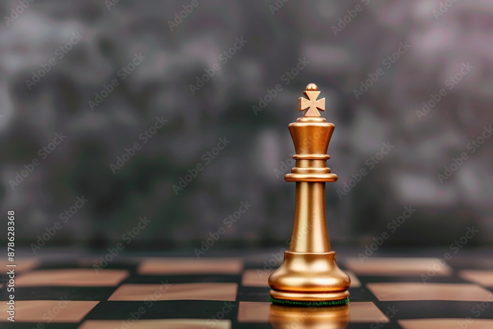 Chessboard with a single king piece standing in the center, symbolizing strategic leadership, leadership concept, dramatic lighting Chessboard with a single king piece standing in the center, symbolizing strategic leadership, leadership concept, dramatic lighting