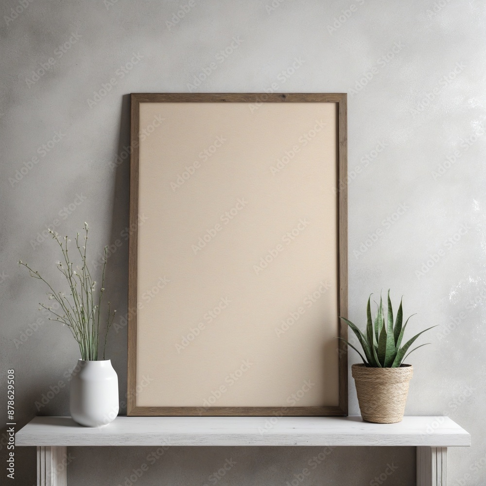 Modern floral poster template in a Scandinavian rustic home interior setting, 3D rendering Modern floral poster template in a Scandinavian rustic home interior setting, 3D rendering