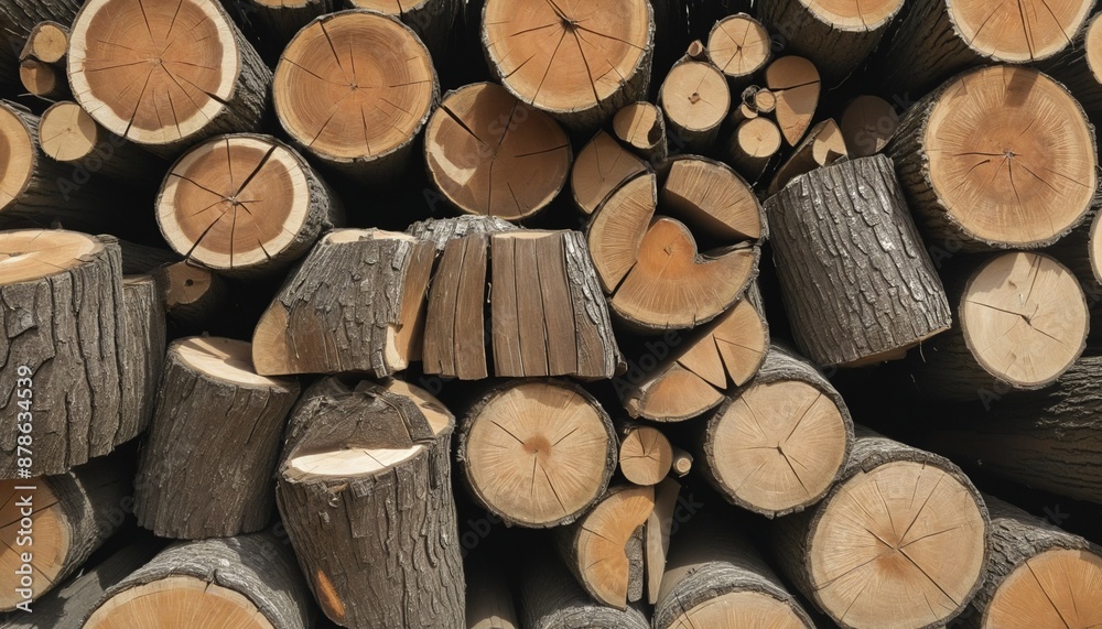 Firewood log storage for fireplace, stove, or campfire, ready to be chopped and stacked for fuel Firewood log storage for fireplace, stove, or campfire, ready to be chopped and stacked for fuel