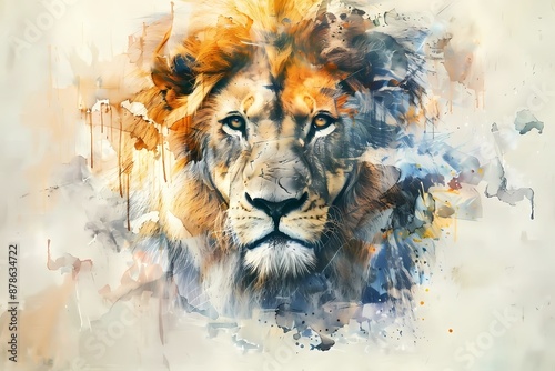 lion mabstract painting, watercolor style. photo