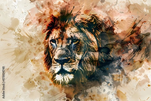 lion mabstract painting, watercolor style. photo