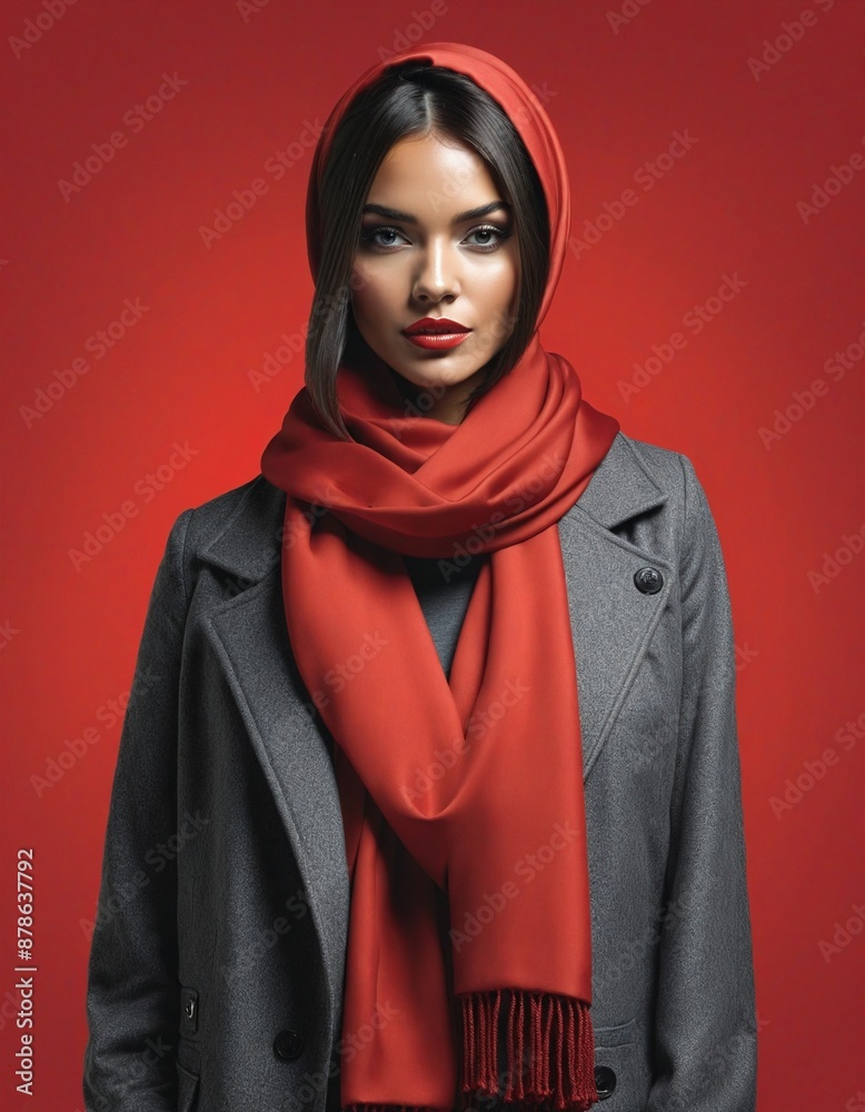 Abstract retro portrait illustration of a woman with a hat on a red background Abstract retro portrait illustration of a woman with a hat on a red background