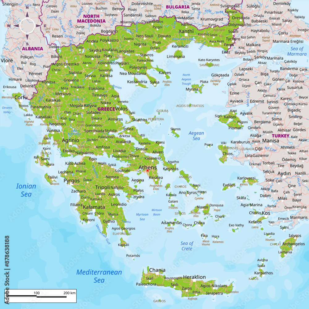 Obraz premium Detailed political map of Greece