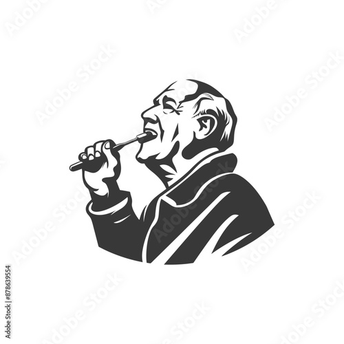 minimalist logo or symbol elderly man brushing his teeth black color only