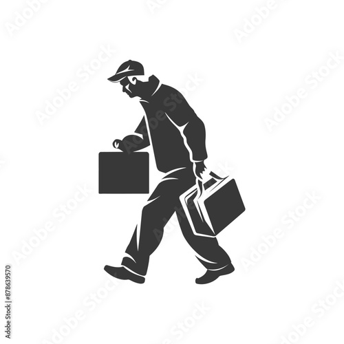 minimalist logo or symbol elderly man carry goods black color only