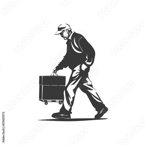 minimalist logo or symbol elderly man carry goods black color only