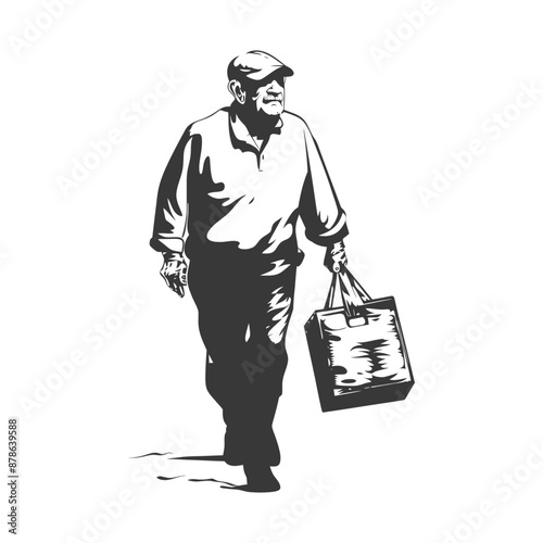 minimalist logo or symbol elderly man carry goods black color only