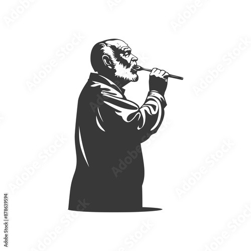 minimalist logo or symbol elderly man brushing his teeth black color only